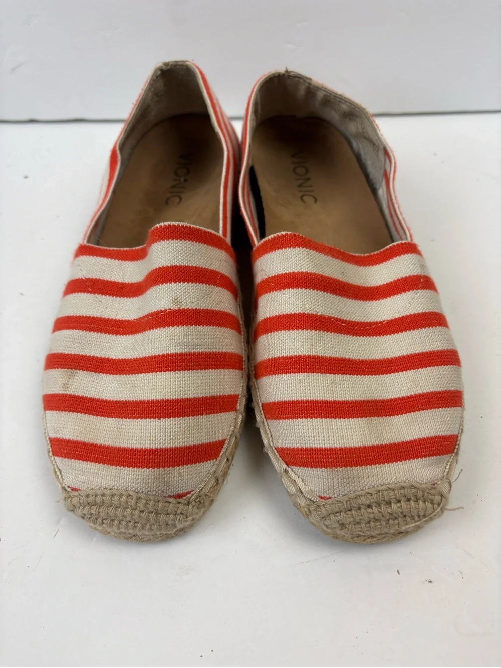 Vionic Valeri Orange White Striped Espadrille Slip-on Shoes Women’s Size 5